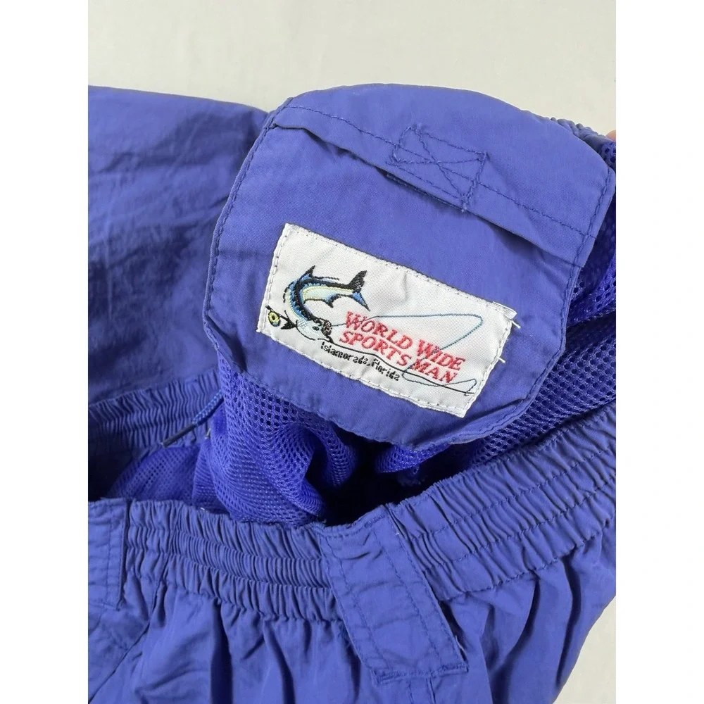 world wide sportsman swim trunks shorts, cargo pocket, men's xl, blue